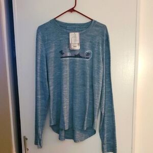 Soft Comfy Heather Blue Long Sleeve Tee With Boat Pic
